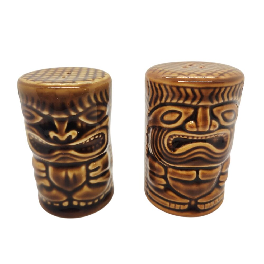 KC Hawaii Tiki Salt & Pepper Shakers Ceramic 4in Polynesian Decor 2000 Pair Set